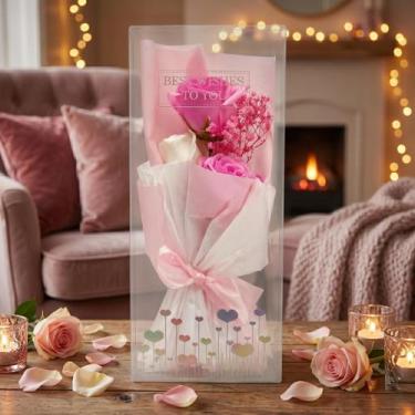 Imagem de Buquê Decorativo Rosa Delicada Elegante Sofisticada Com Caixa Transpar