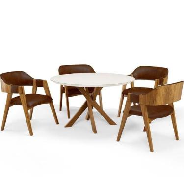 Imagem de Mesa De Jantar Redonda Cora 120cm Off White M04 Com 04 Cadeiras Living