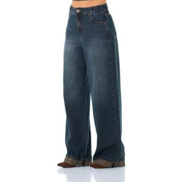 Imagem de Calça Jeans Feminina Arauto Pantalona Brown, Azul médio, 48