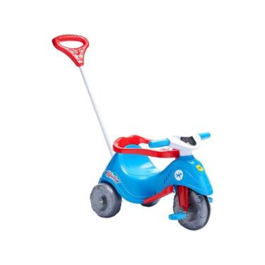 Imagem de Triciclo Infantil Lelecita Azul com Pedal e Empurrador Calesita - 1004