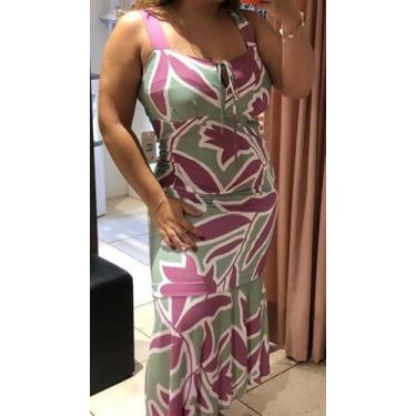 Imagem de Vestido Longo com Estampa Rosa  Feminino  Casual 100% Viscose Tamanho 