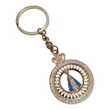 Imagem de Chaveiro redondo dourado nossa senhora aparecida strass - ASA