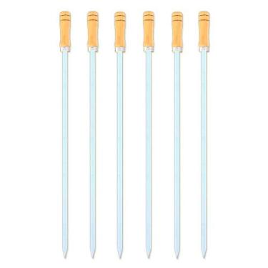 Imagem de Kit 06 Espetos para Churrasco em Alumínio Chato Largo com Cabo de Made