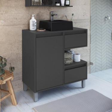 Imagem de Gabinete para Banheiro com Cuba Preto 80cm 2 Gavetas 1 Porta 1 Nicho P