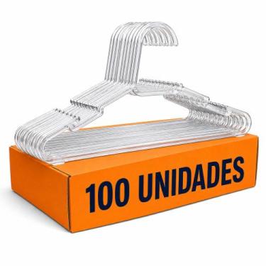 Imagem de Kit com 100 Cabides Adulto Acrílico Transparente Organizador Roupa - M