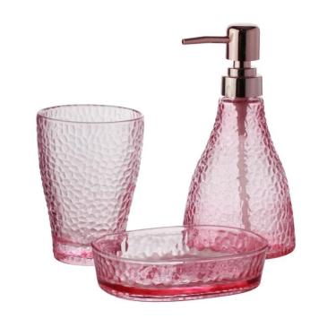 Imagem de Kit 3 Peças Para Banheiro De Vidro Elegant Rosa