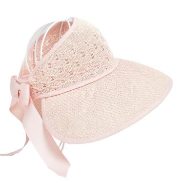 Imagem de Verão dobrável vazio chapéu de palha de palha curva grande brim chapéu ao ar livre senhoras sol chapéu,Pink