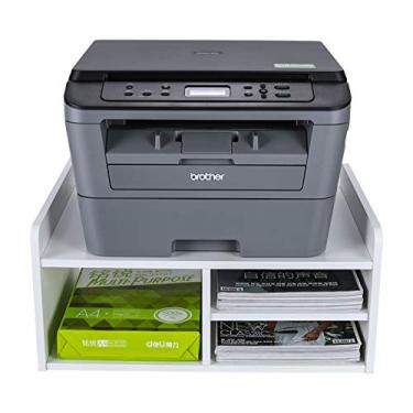 Imagem de Suporte de suporte para impressora de monitor de PAG com organizador de mesa de madeira de armazenamento para casa/escritório, 2 camadas, branco