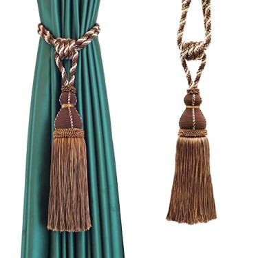 Imagem de 1 peça borla tieback cortina acessórios suporte de cortina de bola pendurada de poliéster fivela corda decoração de casa borlas gravata de cortina de franja, café escuro, 1 peça