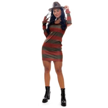 Imagem de Fantasia Freddy Krueger Feminina Vestido Adulto com Chapéu - Halloween

 P