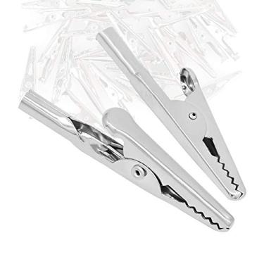 Imagem de 50 pçs clipe de metal jacaré 51 mm clipe para linha de teste de crocodilo clipe prateado niquelado de crocodilo para trabalhos de testes elétricos em laboratório e clipe de cabo