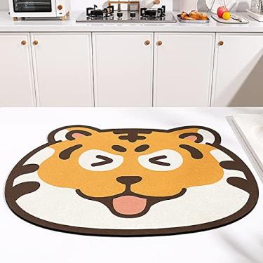 Imagem de Hsvanyr Tapete de secagem de pratos talheres tigela de vidro tapetes de mesa de jantar antiderrapante absorvente de água resistente a manchas fácil de limpar tapetes de lugar 12 polegadas por 15 polegadas tigre fofo