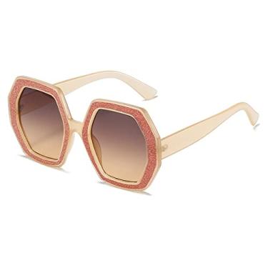 Imagem de Óculos de sol de cristal de tamanho grande quadrado vintage polígono para mulheres moda gradiente brilhante óculos de sol femininos, chá chá, com estojo