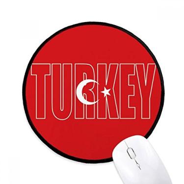Imagem de Mousepads redondos antiderrapantes com nome da bandeira do país da Turquia, bordas costuradas pretas, presente de escritório