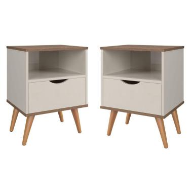 Imagem de Conjunto 2 Mesa De Cabeceira Grécia Estilo Retrô com Nicho Pés Em Madeira Maciça