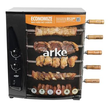 Imagem de Churrasqueira a Gás Com 5 Espetos Giratórios Assador Rotativo Bivolt Aço Carbono GN Arke