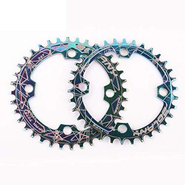 Imagem de Corrente de bicicleta de montanha única velocidade redonda 104 BCD 32T 34T 36T 38T bicicleta ultraleve para 9 10 11 velocidades, para a maioria das bicicletas de estrada MTB BMX ciclismo fixo (colorido, 32T)