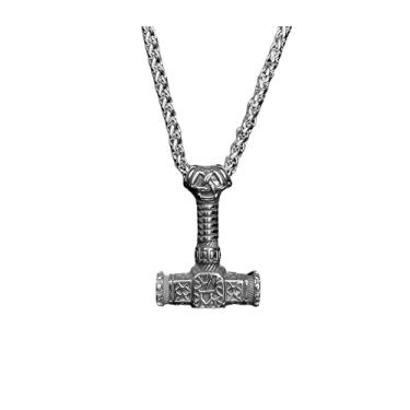 Imagem de Colar Masculino Nórdico Mjolnir Cordão Viking Aço Inoxidavel Luxo Cor:Prata