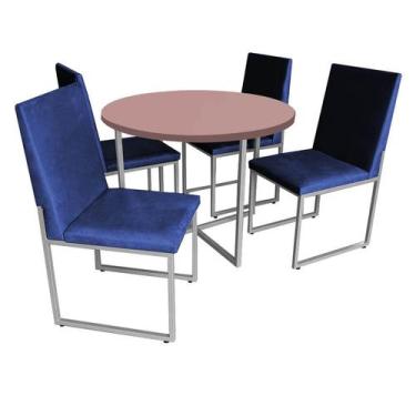 Imagem de Kit Mesa De Jantar Theo Com 4 Cadeiras Sttan Ferro Cinza Tampo Rose Ro