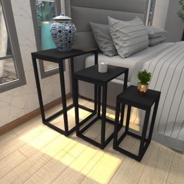 Imagem de Mesa De Cabeceira Industrial Preta Mdf Canto Quarto Mesas De Cabeceira Mesinha Cabeçeira Cabiceira