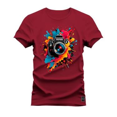 Imagem de Camiseta Premium Malha Confortável Estampada Camera Pepen Bordo G