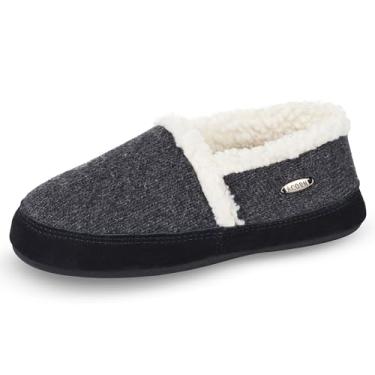 Imagem de Acorn Pantufas femininas moc com sensação confortável de nuvem, cabedal macio e aconchegante e sola antiderrapante, Lã ragg mesclada carvão escuro, 6.5-7.5