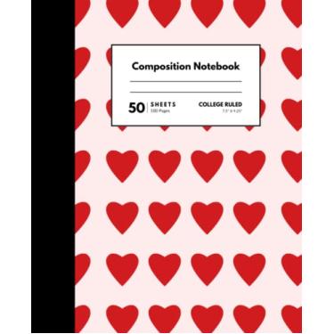 Imagem de Caderno de composição pautado Hearts: 100 páginas (50 folhas), 19 x 23,5 cm, diário, escola, faculdade e material de escritório