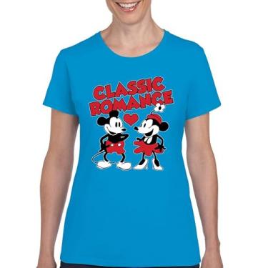 Imagem de Camiseta Steamboat Willie Classic Romance Cute Cartoon Mouse Love Relationship Heart Valentine's Day Camiseta feminina, Azul claro, G