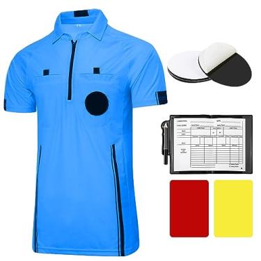 Imagem de Camisa de árbitro de futebol profissional Jersey manga curta uniforme de fantasia com porta-crachá, carteira de árbitro, cartões vermelhos e amarelos