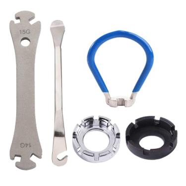 Imagem de Kit de chave de raio de bicicleta com 5 peças, ferramentas corretas de aro de bicicleta de aço, ferramentas de bolso para reparo de bicicletas, kit de ferramentas de raio total de 5 peças