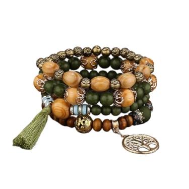 Imagem de Conjunto de 4 peças de pulseiras empilháveis boêmias para mulheres, meninas, homens, elásticas, multicamadas, berloques coloridos, árvore da vida, borlas, joias hippie, delicadas, presente de melhor