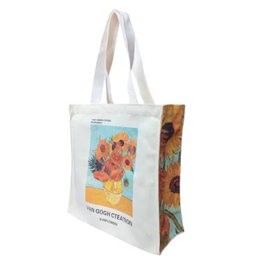 Imagem de LZ Bolsa de mão feminina de grande capacidade, bolsa de compras, pintura a óleo Monet, com zíper biblioteca, laptop, Girassol, Medium