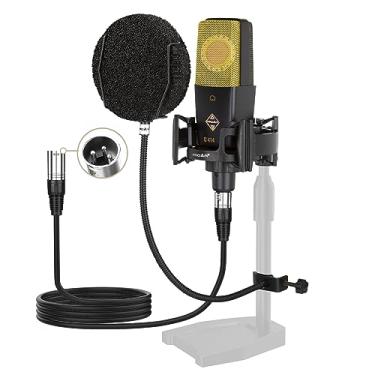 Imagem de Microfone cardioide profissional PROAR XLR C414 para podcast, estúdio, condensador com diafragma grande de 25 mm, kit para computador, jogos, com filtro pop de atualização para gravação, transmissão