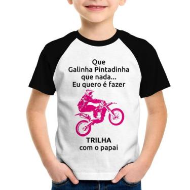 Imagem de Camiseta Raglan Infantil Trilha Com O Papai (Moto Rosa) - Foca Na Moda