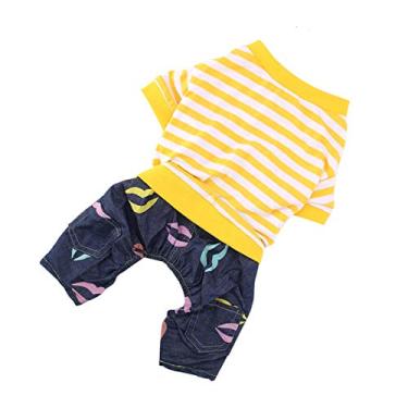 Imagem de Venda Louca Pijamas para animais de estimação, Pijamas de algodão para gatos Pijamas para gatos para gatos para fantasias(Tiras amarelas e brancas, eu)