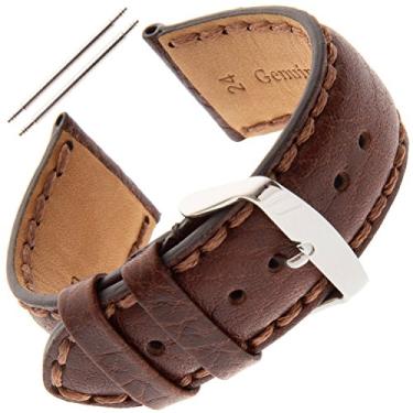 Imagem de Pulseira de relógio Gilden Gents 18 – 24 mm com costura de búfalo-grão PS52, Marrom, 22 millimeter end width
