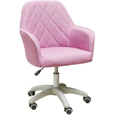 Imagem de Cadeira de mesa cadeira de escritório executiva cadeira de escritório em casa, tecido de algodão e linho, cadeira de escritório giratória moderna ajustável para quarto, rosa