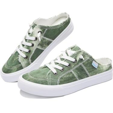 Imagem de Obtaom Tênis feminino de lona mules viscoelástico moderno confortável sem cadarço sem costas nuas, Verde, 34