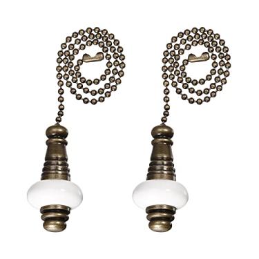 Imagem de YOKIVE 2 peças de corrente de puxar para ventilador de teto, extensões decorativas de corrente com enfeites de lâmpada pendente de cerâmica, ótimo para ventiladores, lâmpada de teto, casa (branco,