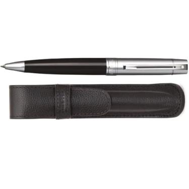 Imagem de Sheaffer Caneta-tinteiro preta brilhante 300 com tampa cromada brilhante, acabamento cromado e bolsa combinando para presente (esferográfica)