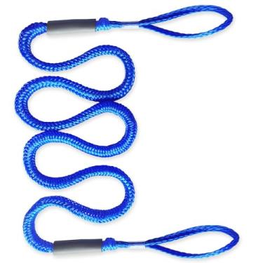 Imagem de Linhas de ancoragem elástica de 2,1 m para barcos - Corda de amarração elástica sem gancho com extremidades de laço - Linha de âncora marítima resistente para jet ski, pontão, caiaque (azul, 1 pacote)