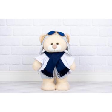 Imagem de URSO AVIADOR CLASSICO FIXO EM PÉ 25 CM (BRANCO CINZA MARINHO)