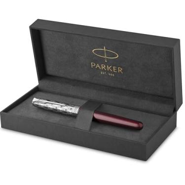 Imagem de PARKER Caneta-tinteiro Sonnet | Metal premium e acabamento acetinado vermelho com acabamento cromado | Ponta fina de ouro 18 k com cartucho de tinta preta | Caixa de presente