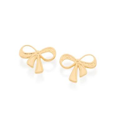 Imagem de Brincos banhado ouro 3x 24k 18k e 22k feminino rommanel pequenos laço 