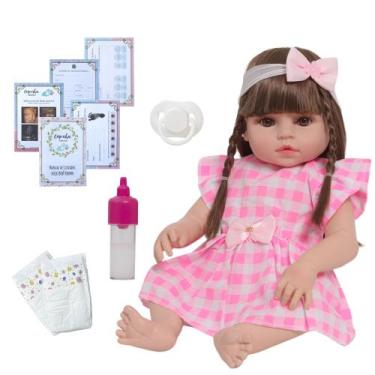 Imagem de Bebê Reborn Menina Cabelo Longo Olhos Castanhos Fofinha - Cegonha Rebo