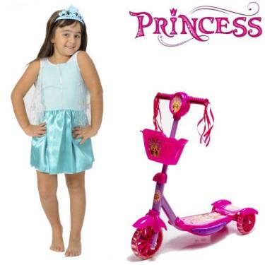 Imagem de Patinete Cestinha Rosa Belinda Com Fantasia Princesa Azul - DM Toys