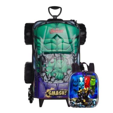 Imagem de Kit Mochila Carro Hulk Monster Trucks 3d Lancheira Escolar, Preto