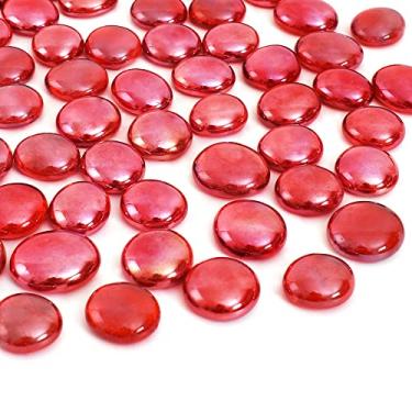 Imagem de huianer Mármores de vidro plano 1 kg, 100 peças de pedras planas vermelhas contas de vidro para enchimento de vaso jardim aquário aquário seixos mesa decoração floral