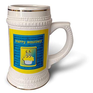 Imagem de 3dRose Cupcake de 59º aniversário em notas musicais, azul e amarelo - caneca de caneca, 510 g, 623 g, branca