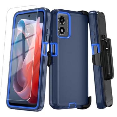 Imagem de Qinmay Capa de celular para Motorola Moto G Play 2024 4G com protetor de tela HD, capa de telefone resistente, à prova de choque e à prova de quedas, 3 camadas para Moto G Play 2024